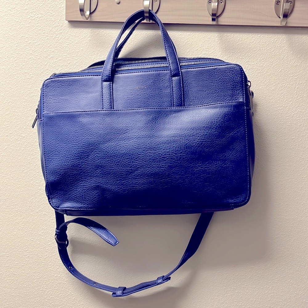 Matt & Nat authentic vegan leather briefcase in cornflower blue